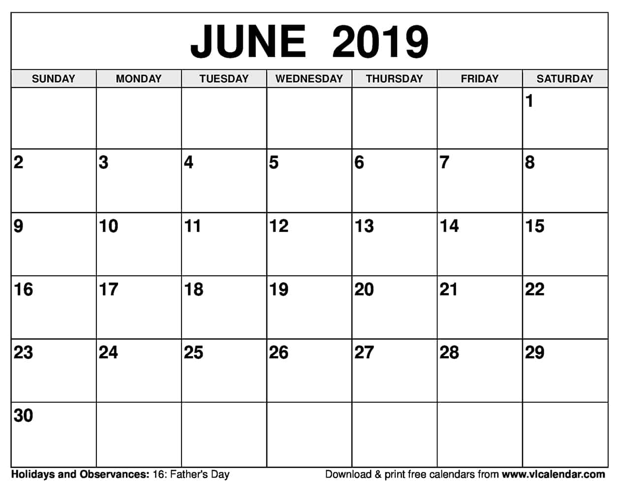 June 2019 Calendar