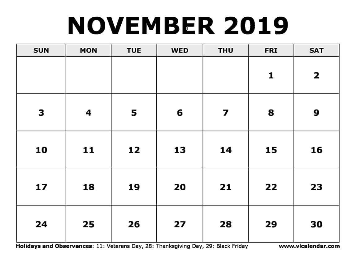 November 2019 Calendar Printable Templates