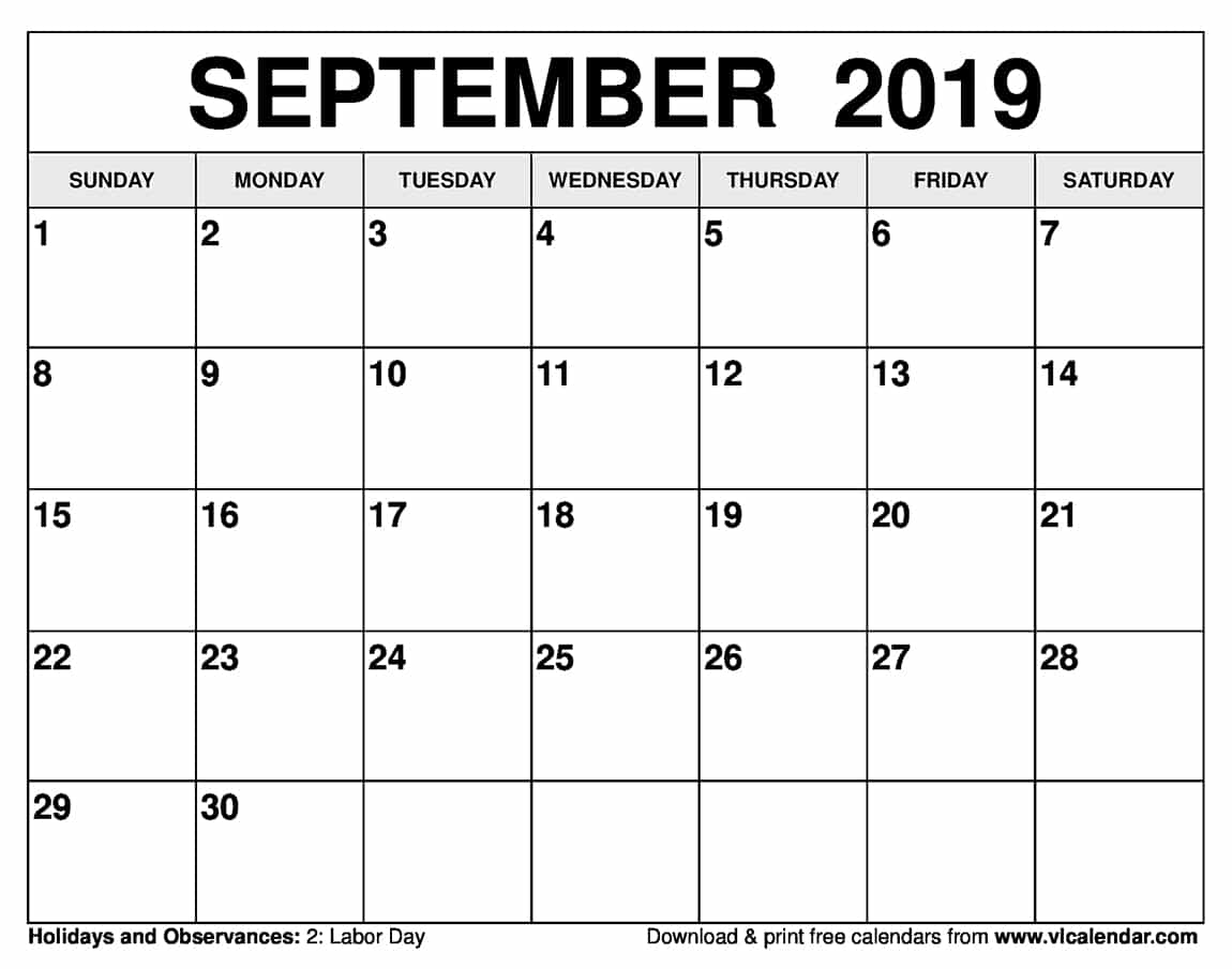September 2019 Calendar Printable Templates
