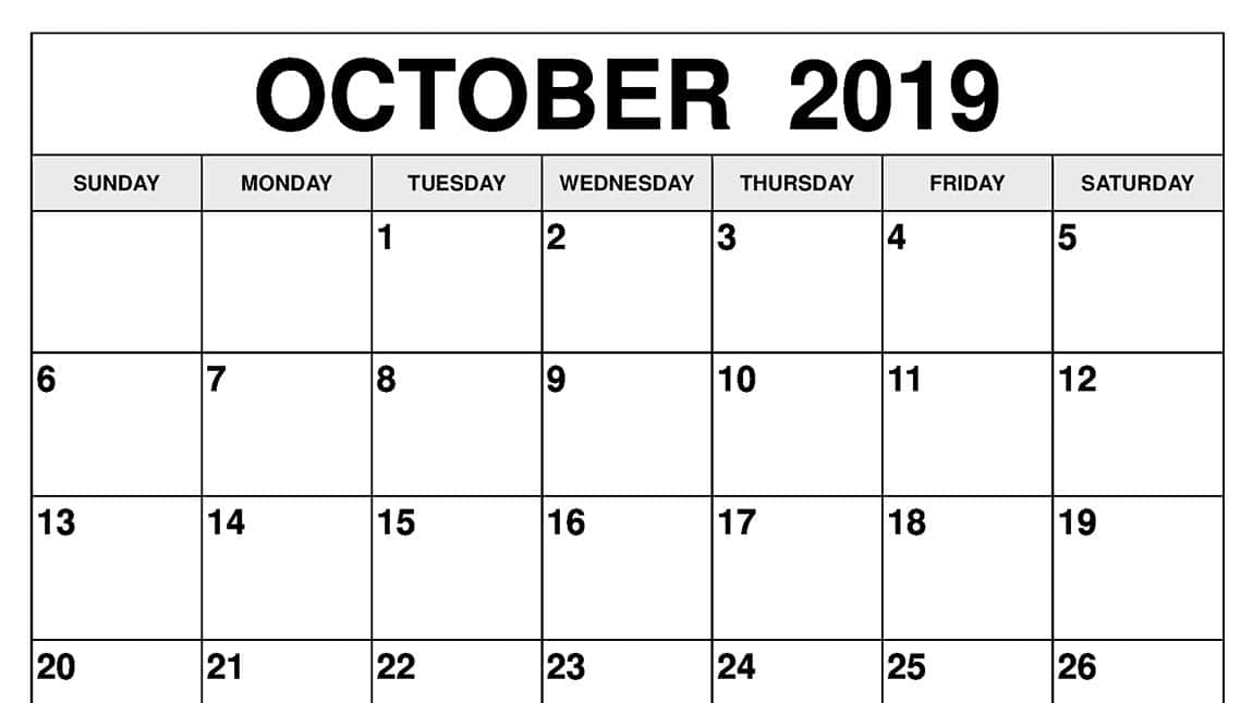 October 2019 Calendar Printable Templates