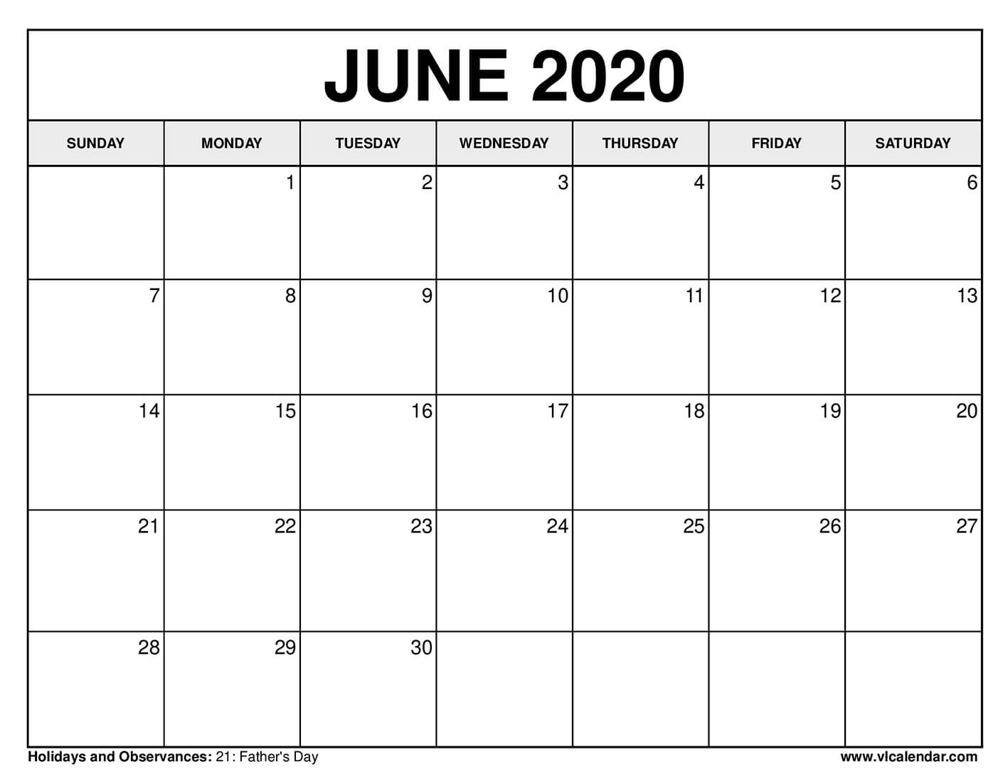 Free Printable Calendar For June 2020 Vl Calendar