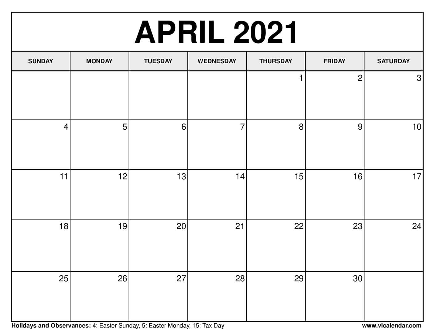 Blank Calendar For April 2021 Calendar 2021