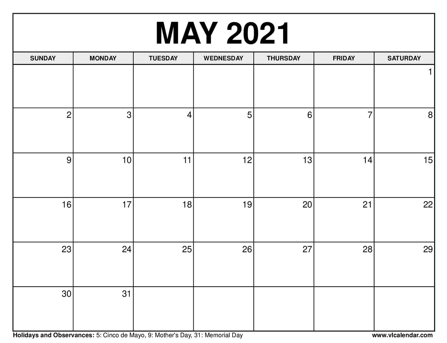 Featured image of post May 2021 Calendar Printable Monday Start