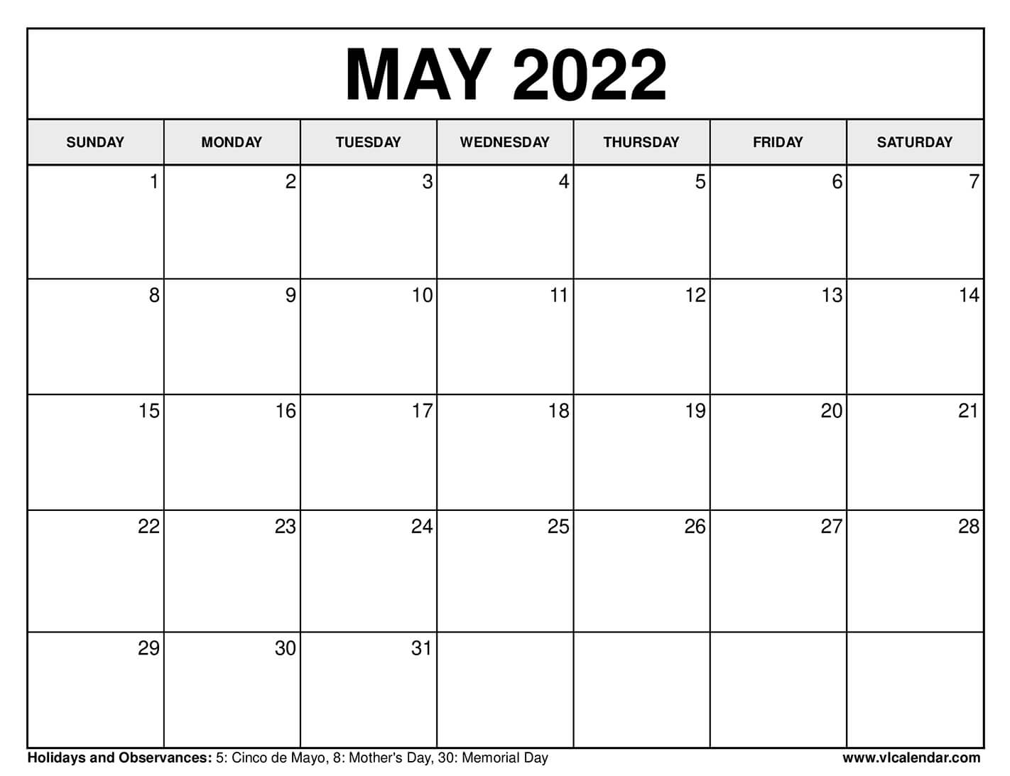 Calendar 2022 May