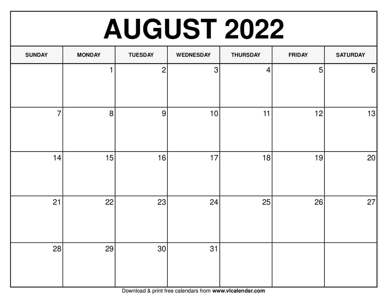Printable August 2022 Calendar Templates With Holidays VL Calendar
