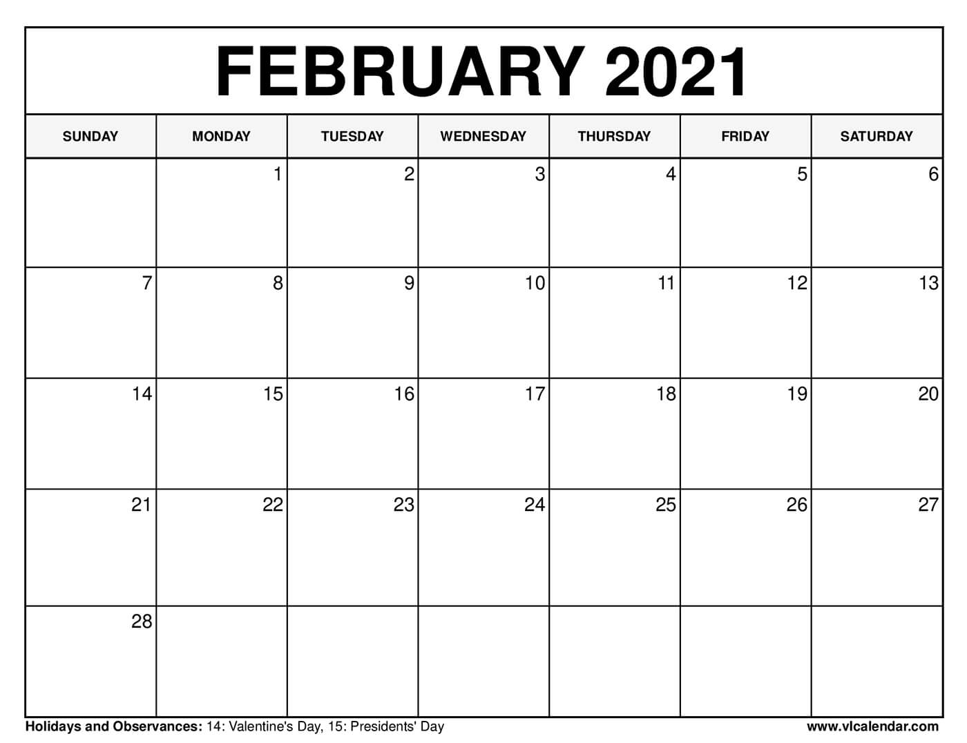 february 2021 calendar image Printable February 2021 Calendars february 2021 calendar image