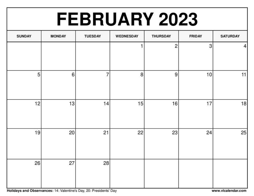 Printable Monthly Calendar February 2023 Free