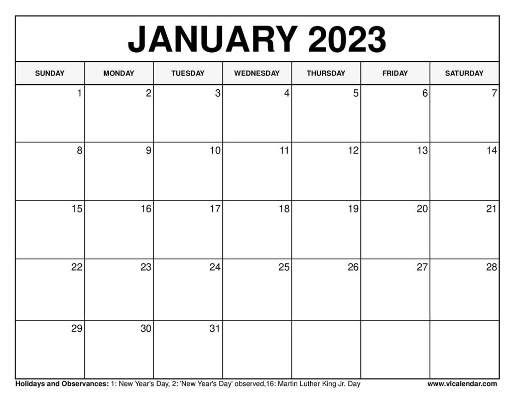 January 2023 Calendar Printable Templates With Holidays