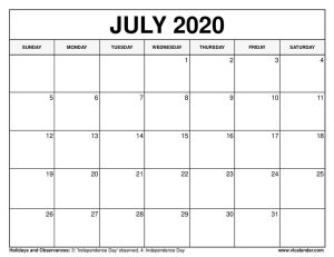 Printable July 2021 Calendar Templates with Holidays