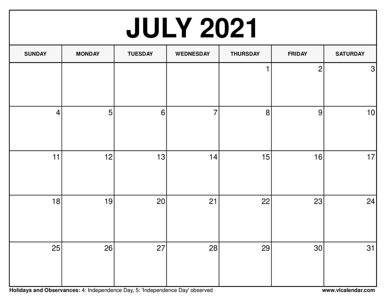 Printable July 2022 Calendar Templates with Holidays VL Calendar