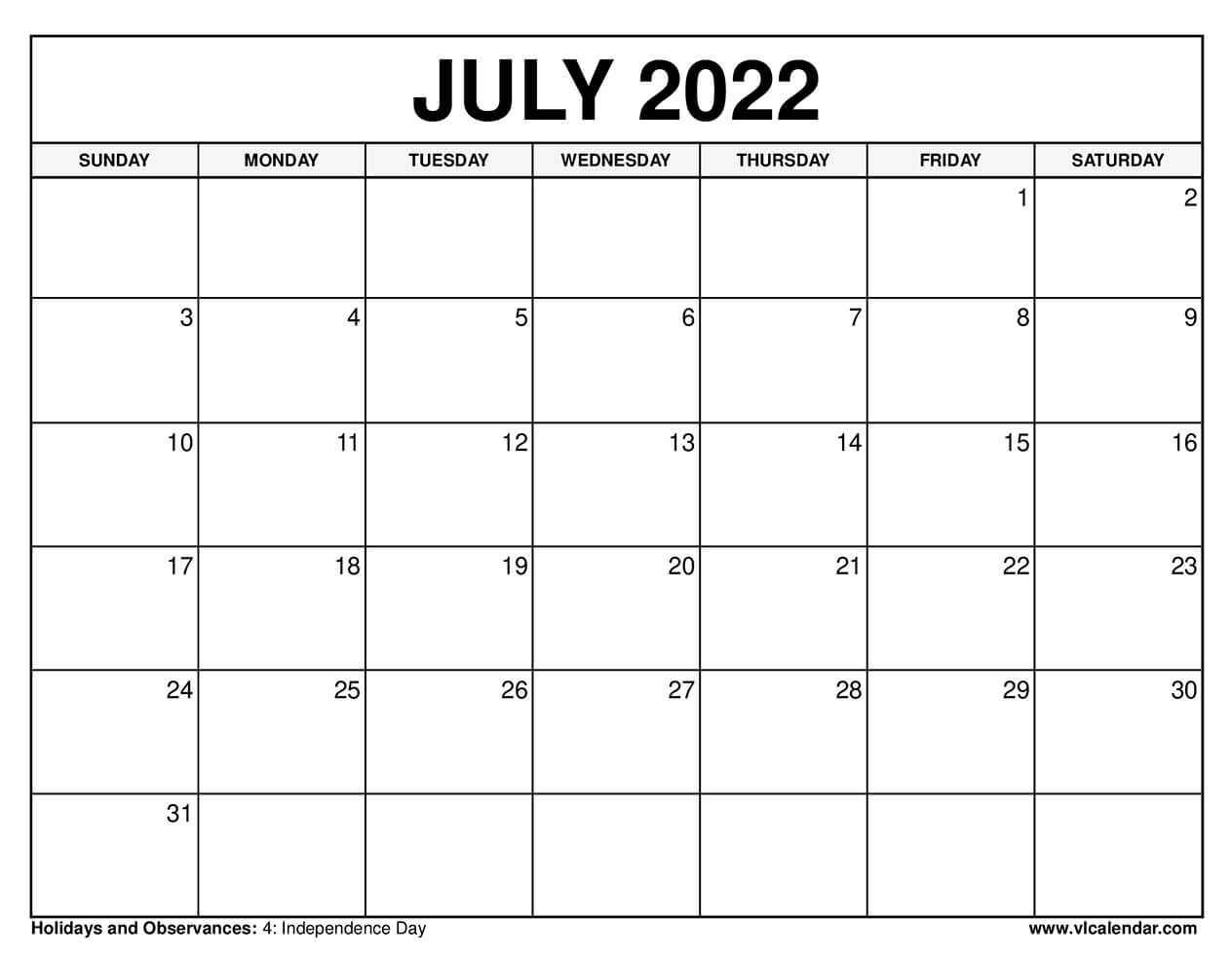 Monthly Calendar July 2022 Printable Printable July 2022 Calendar Templates With Holidays - Vl Calendar