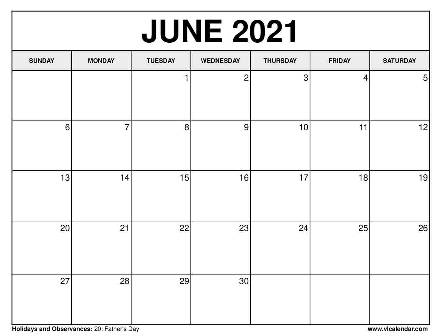 Printable June 2020 Calendars