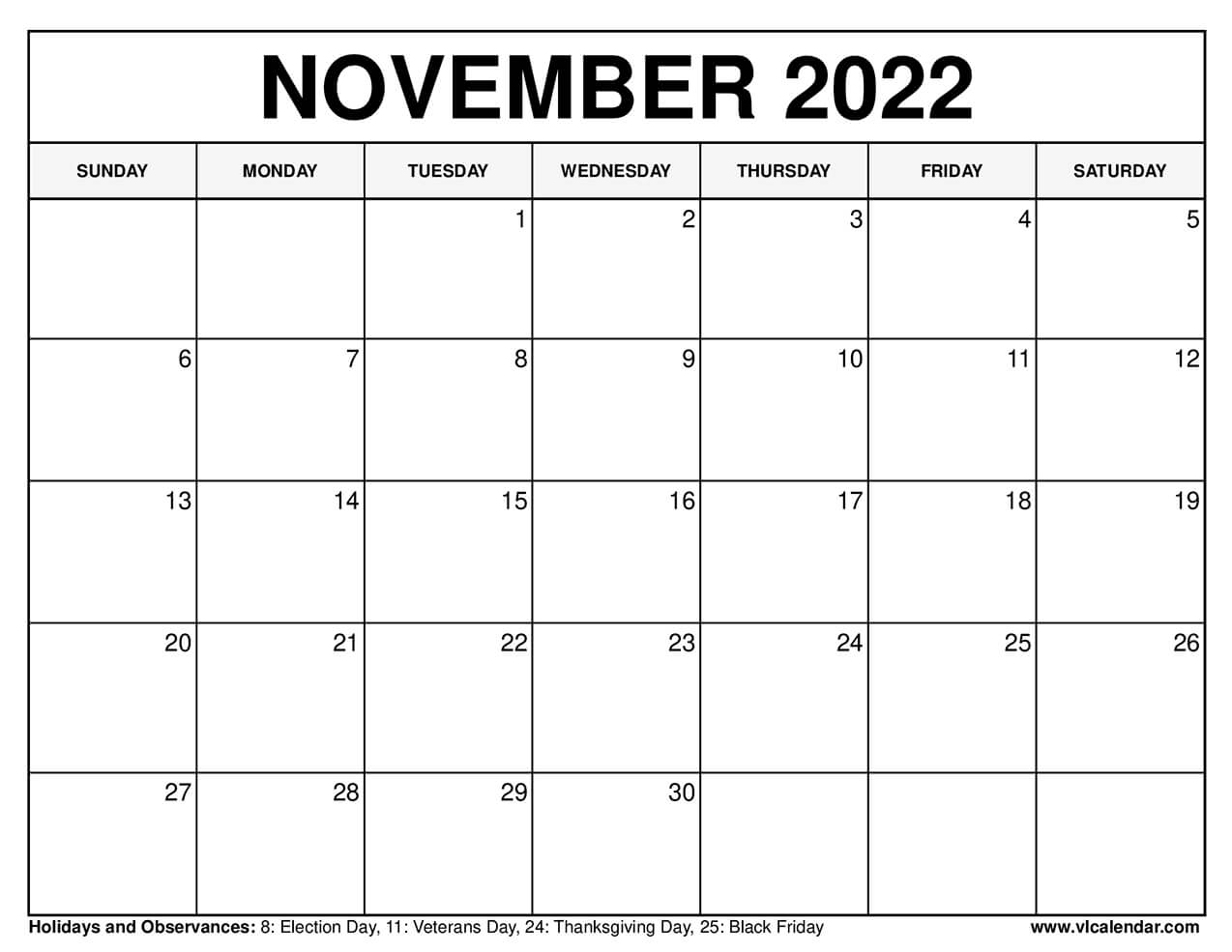 Calendar Of November 2022