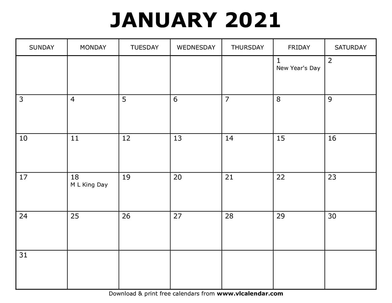 Printable January 2021 Calendar Templates With Holidays