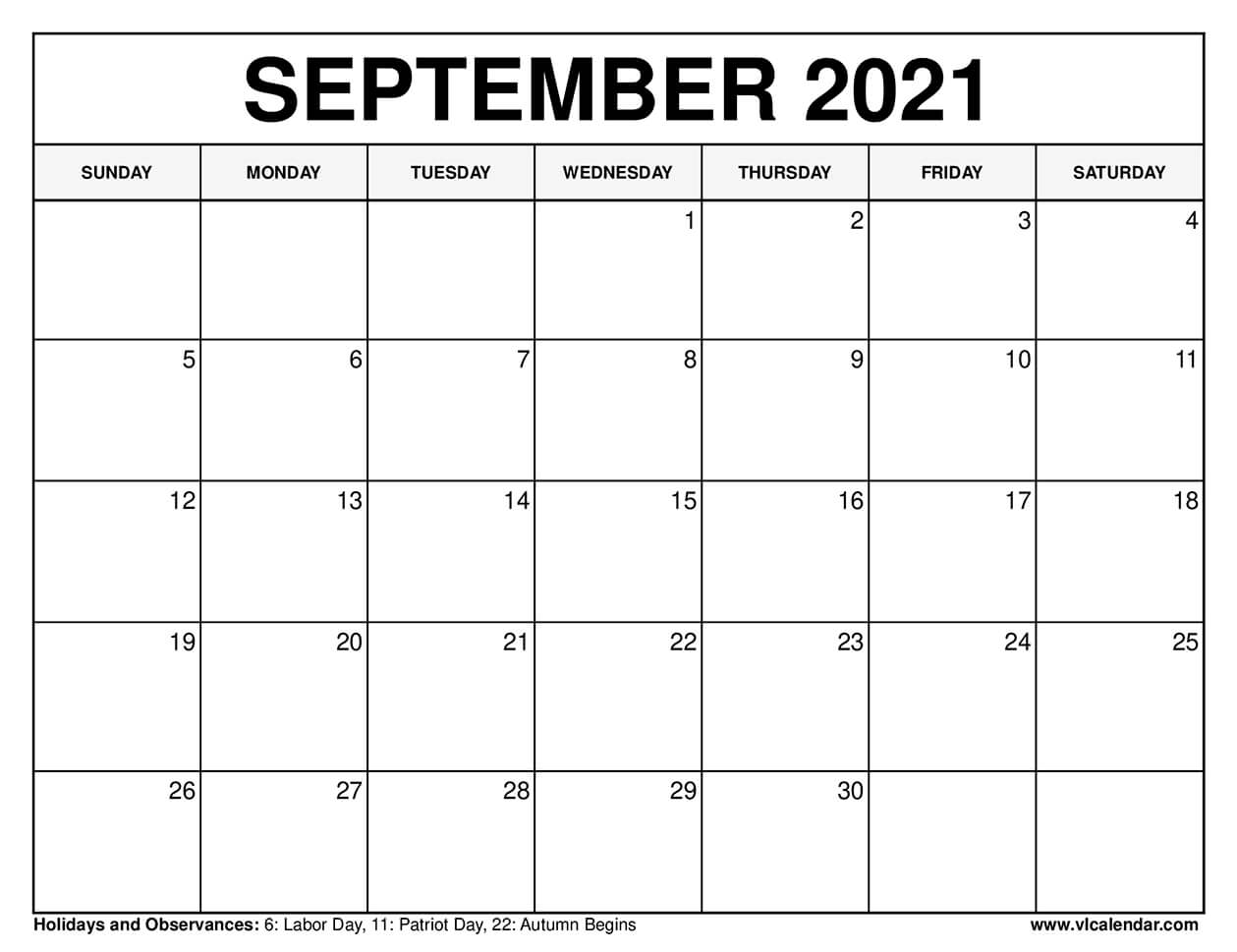 View Calendar Template September 2021 Printable Background