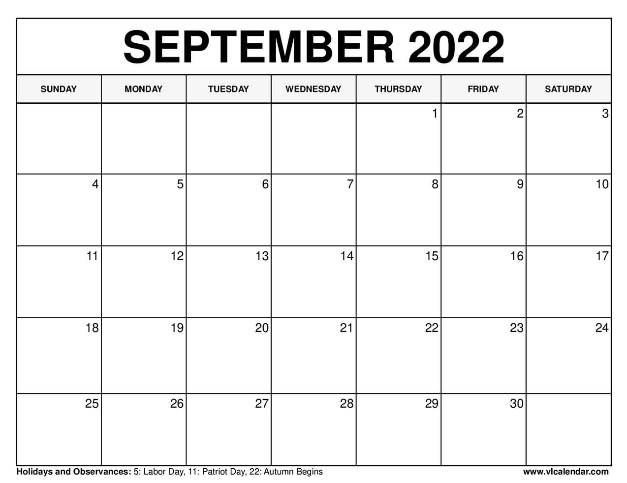 Labor Day 2022 Calendar Printable September 2022 Calendar Templates With Holidays - Vl Calendar