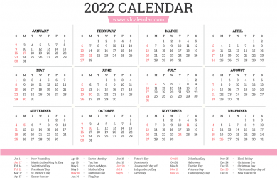 Printable Calendar 2022 With Holidays Free Printable 2022 Year And Month Calendars - Vl Calendar