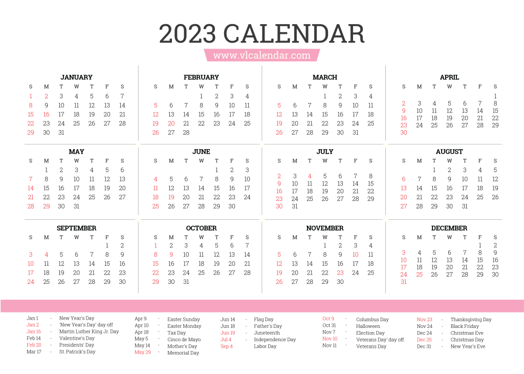 Year 2023 Calendar Printable Templates with Holidays - VL Calendar