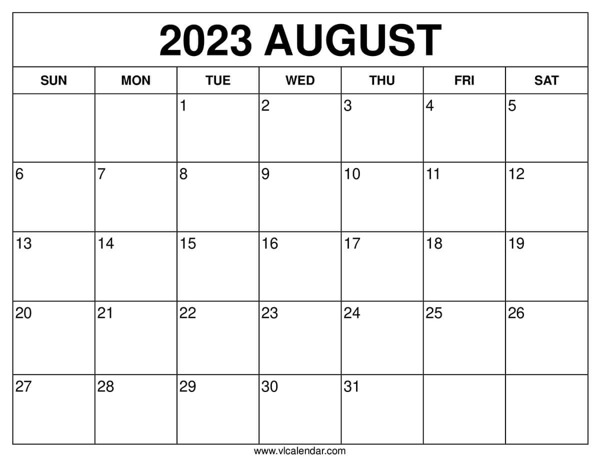 August 2023 Calendar Printable with Holidays