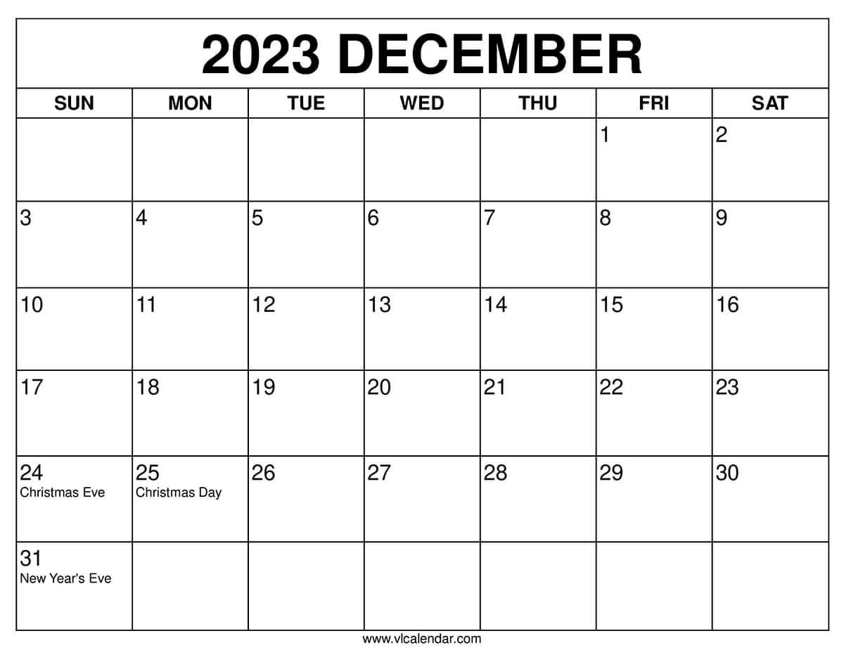 December 2023 Calendar Printable with Holidays