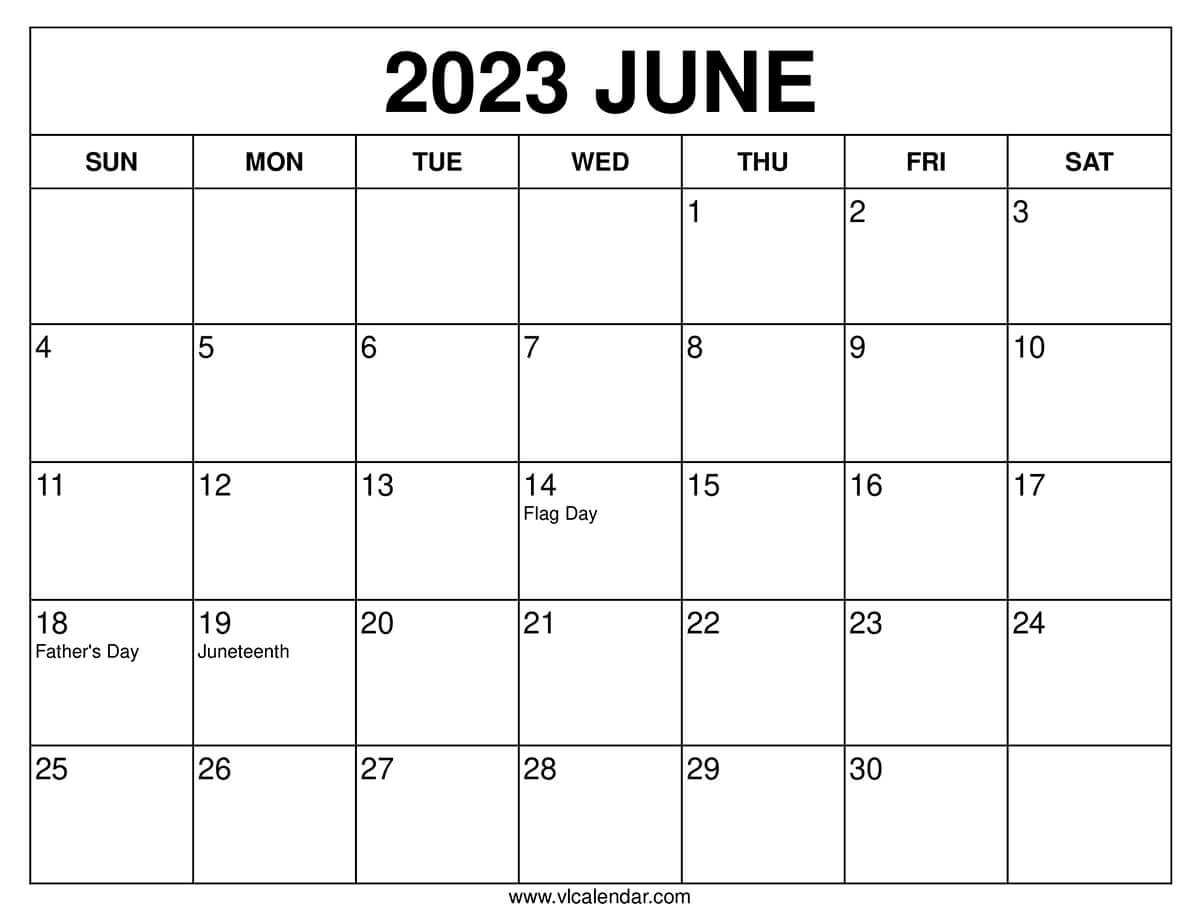 June 2023 Calendar Printable with Holidays