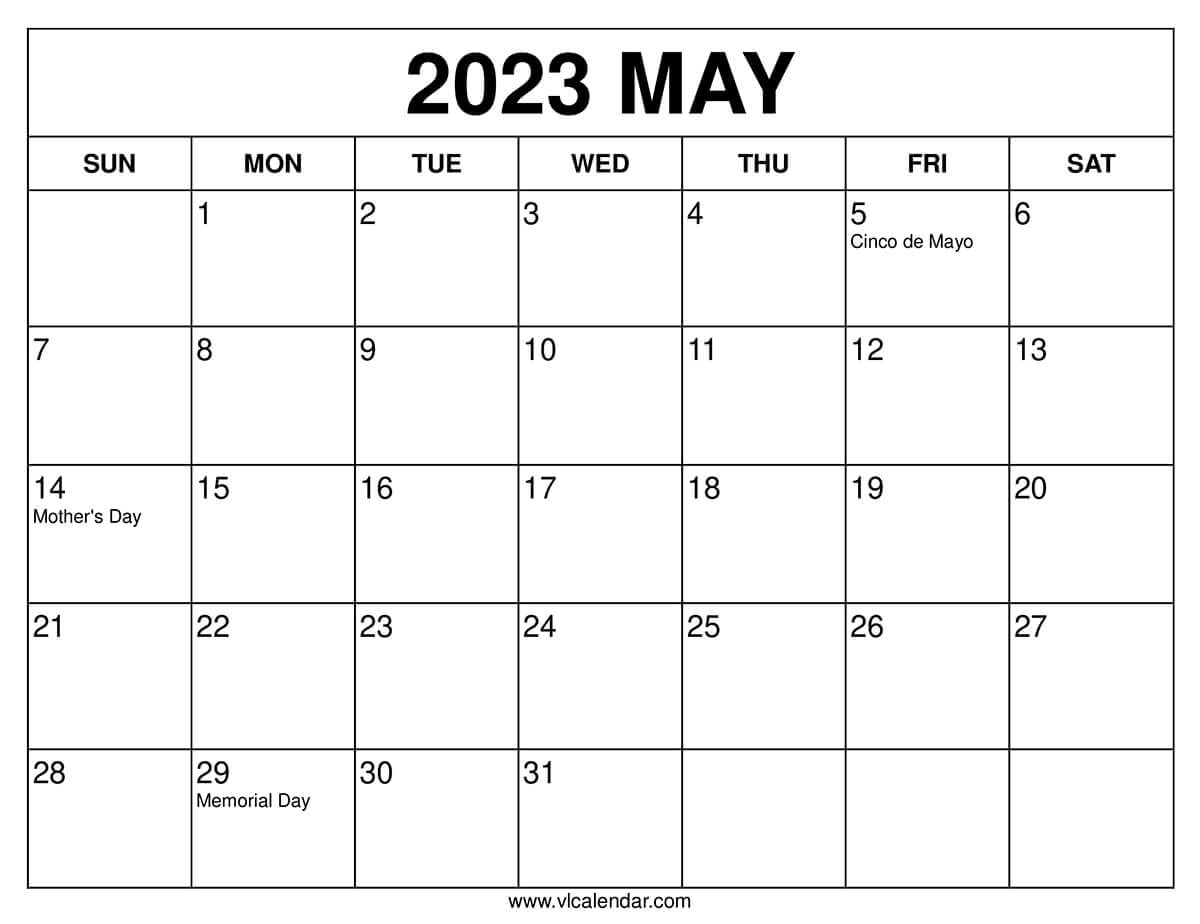 May 2023 Calendar Printable with Holidays