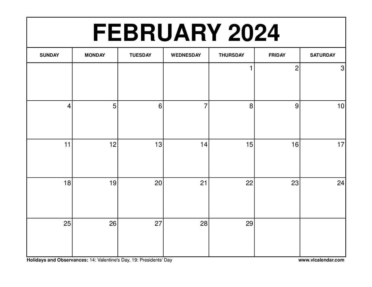 February calendar 2024 printable template - 7calendar