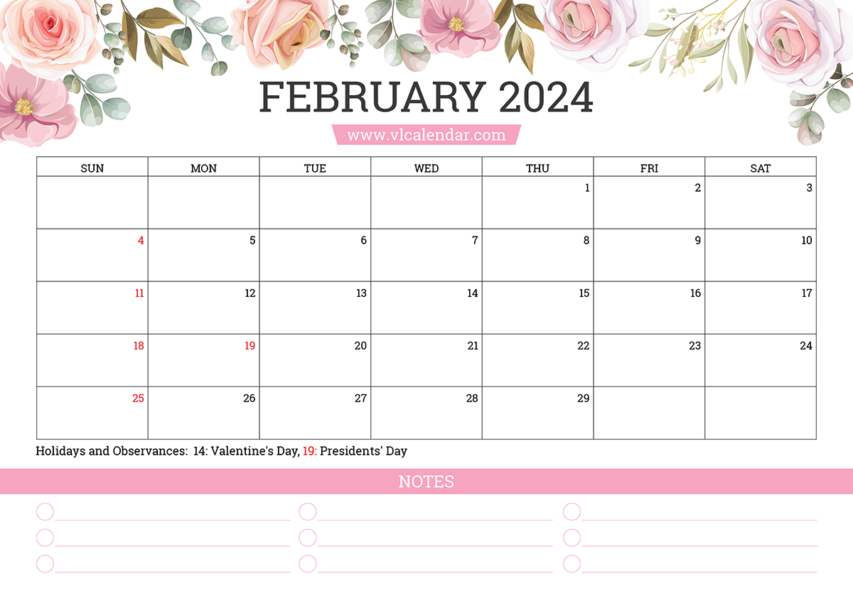 Floral Calendar for February 2024