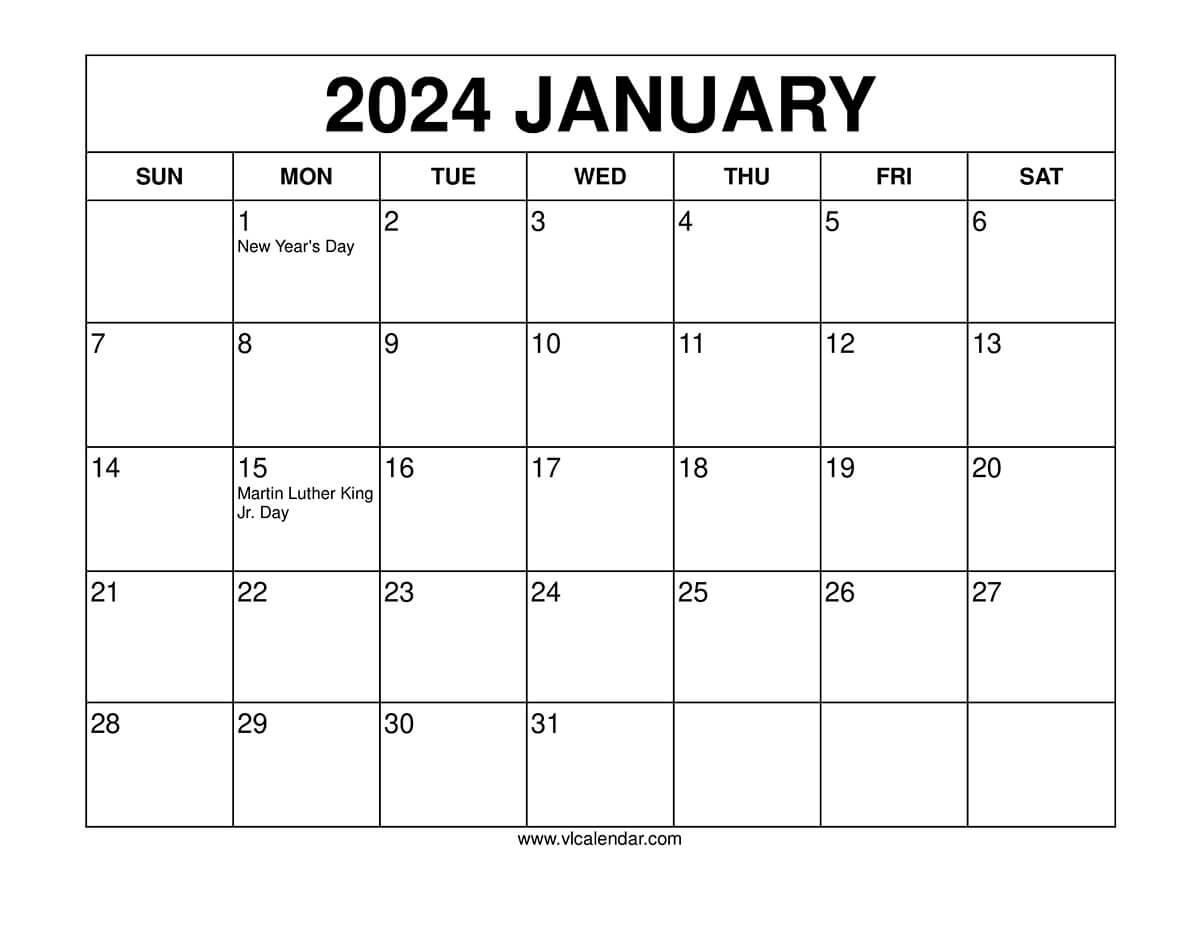 January 2024 Calendar Printable Template with Holidays