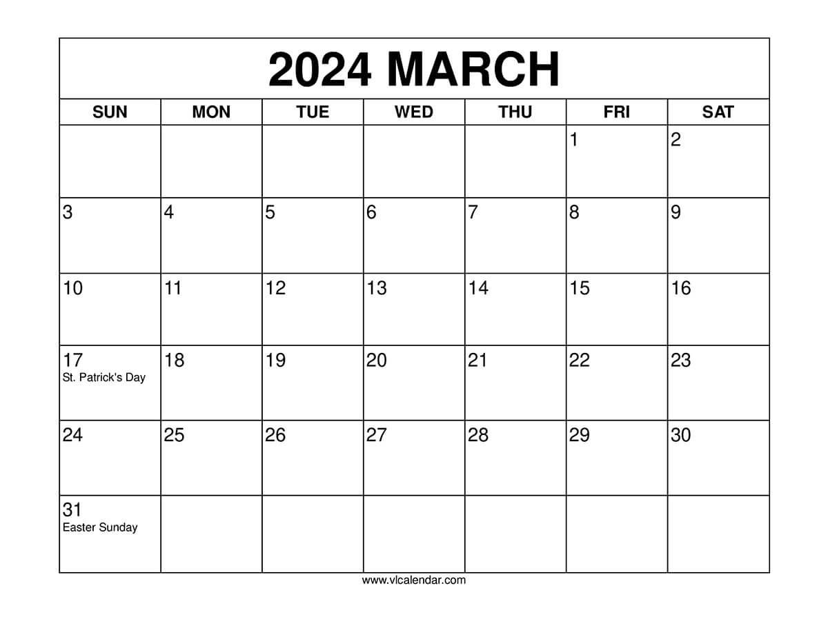 March 2024 Calendar Printable with Holidays