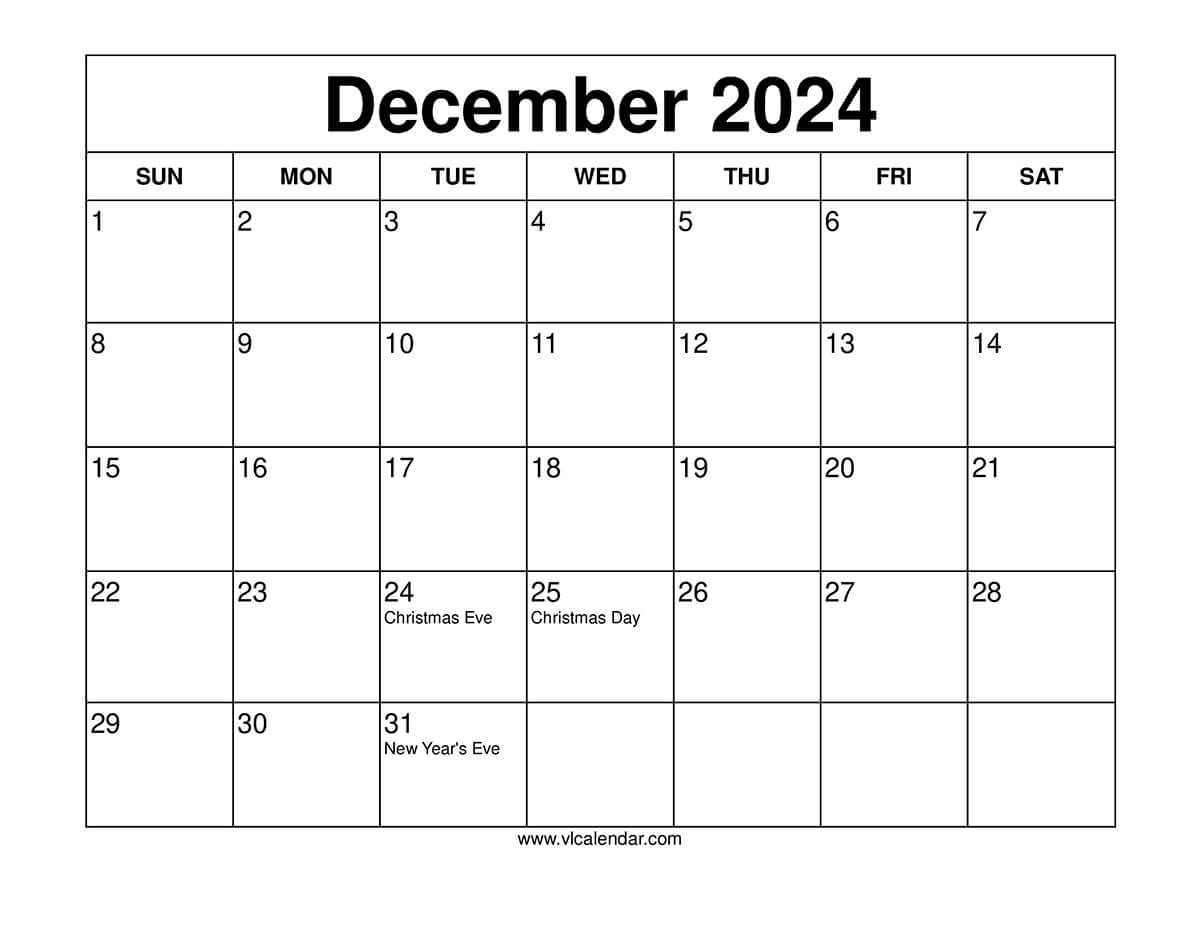 December 2024 Calendar Printable with Holidays