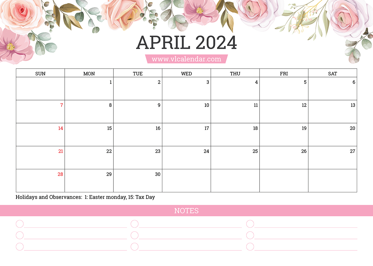 Floral Calendar for April 2024