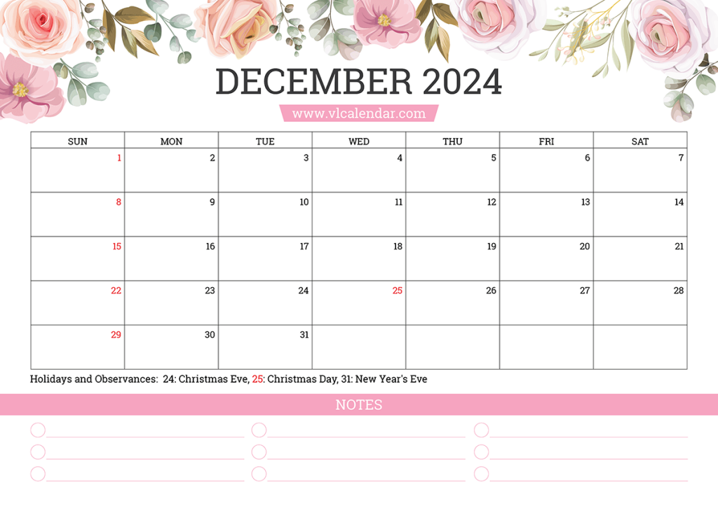 December 2024 Calendar Printable Templates with Holidays