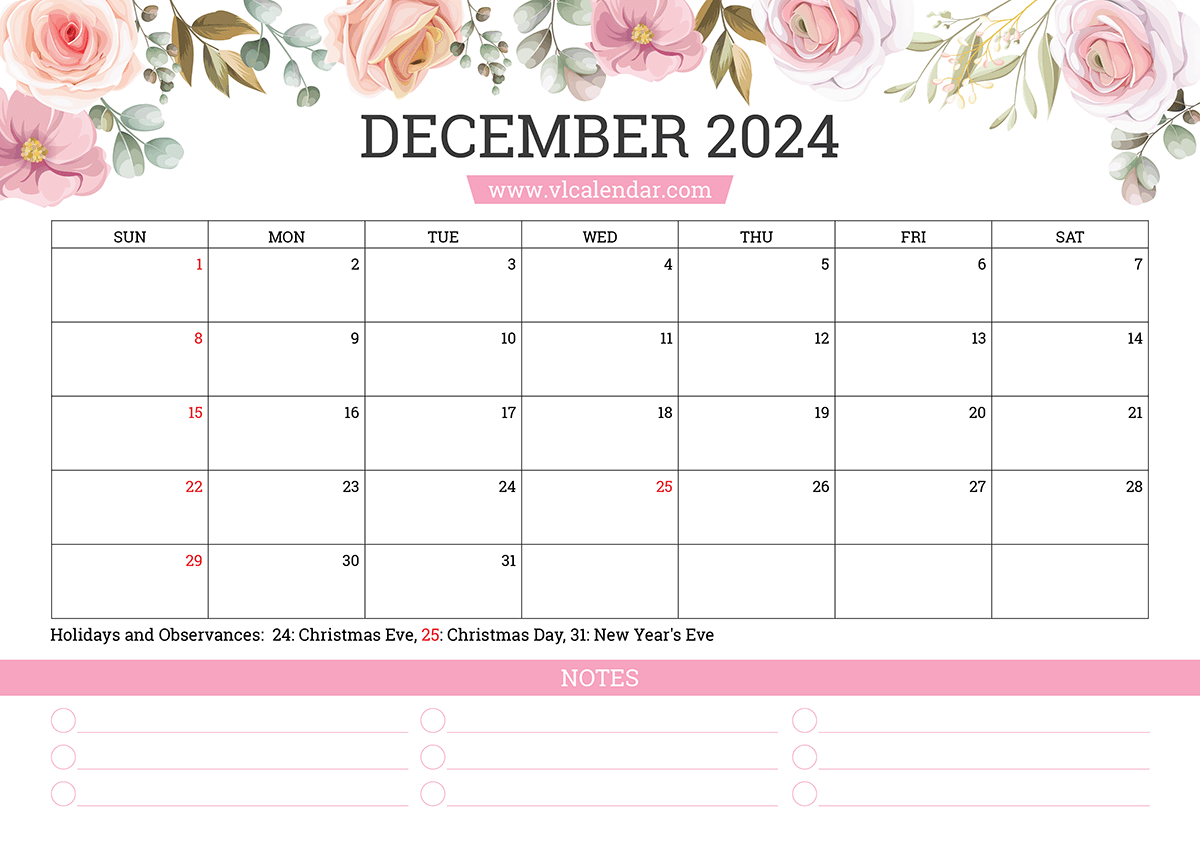 Floral Calendar for December 2024