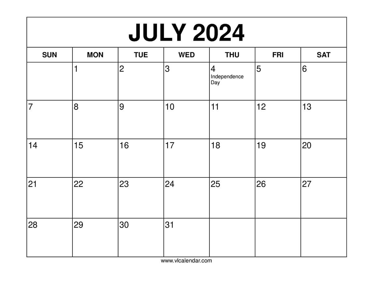 July 2024 Calendar Printable with Holidays