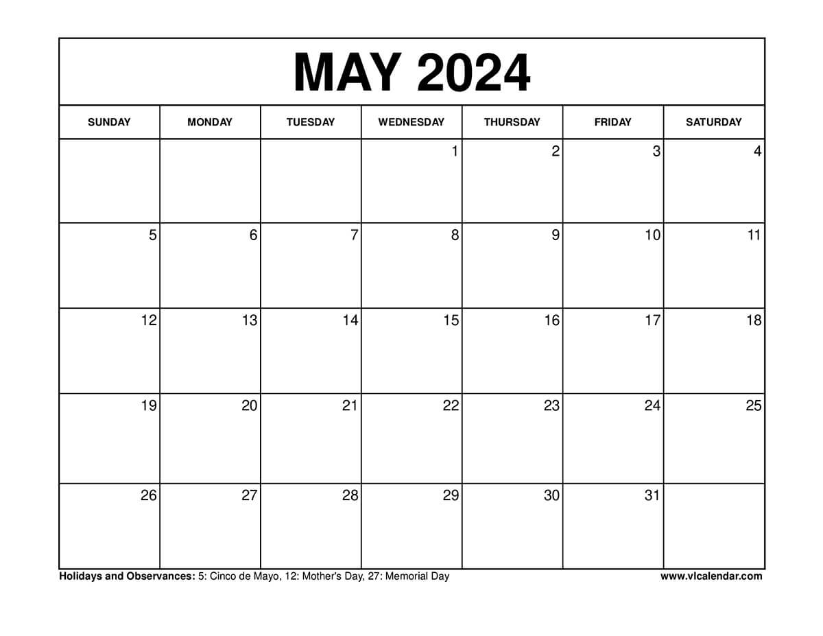 May 2024 Calendar  Free Printable with Holidays