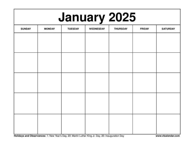 January 2025 Calendar Printable Templates with Holidays