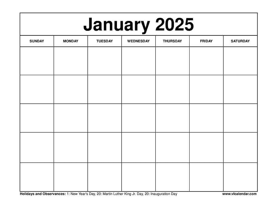 January 2025 Calendar Printable Templates with Holidays