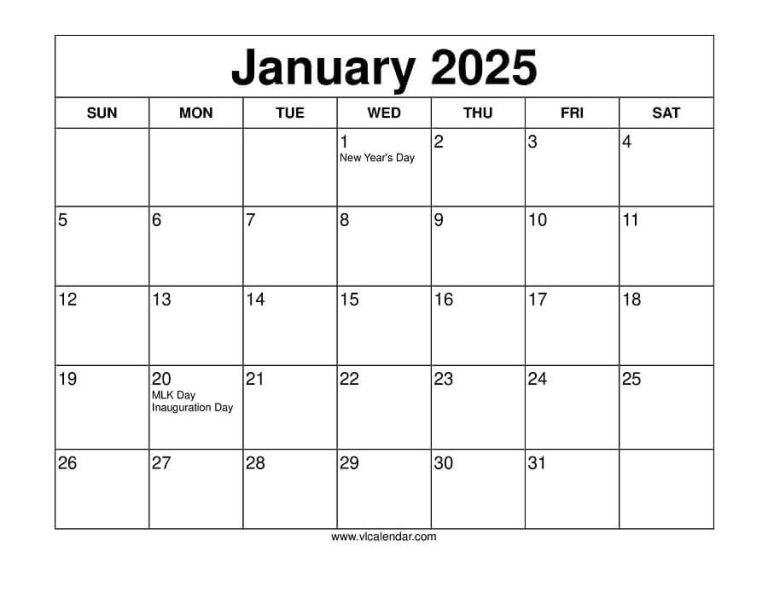 January 2025 Calendar Printable Templates with Holidays