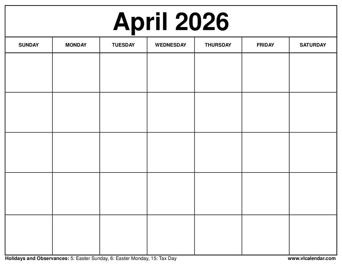 Blank April 2026 Calendar Blank April 2026 Calendar