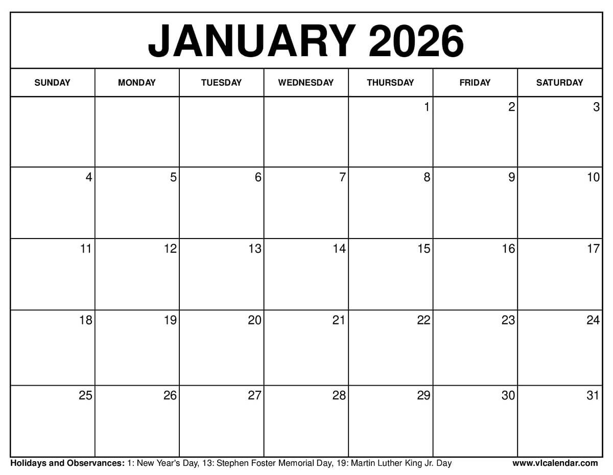 January 2026 Calendar January 2026 Calendar